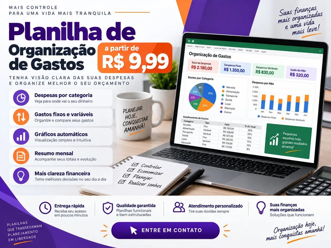 Planilhas personalizadas: controle financeiro, orçamento e estoque - Foto 5