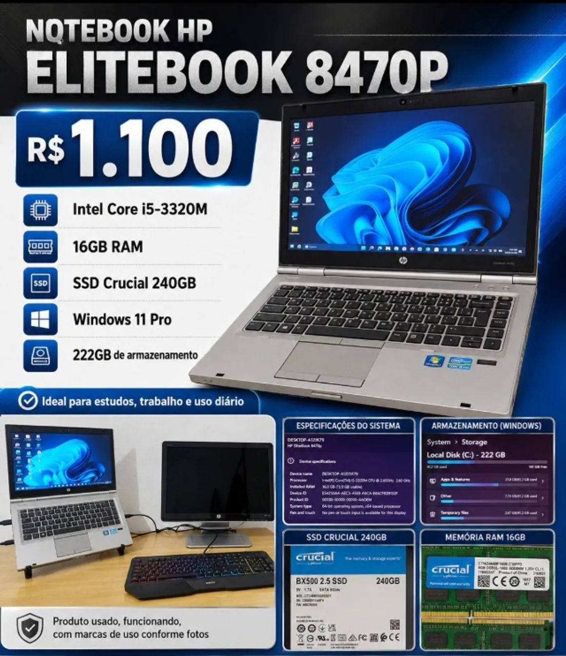 Combo Notebook monitor e teclado hp 