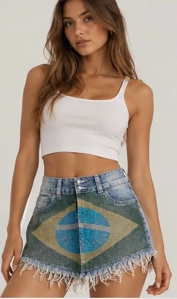 Shorts Jeans Brasil com Strass - Copa do Mundo - Foto 2