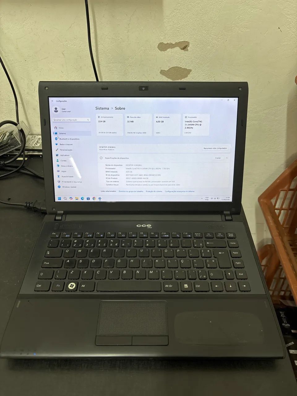 Notebook Cce I30s processador Intel I5-2410m 4Gb de memória Ssd 240gb 