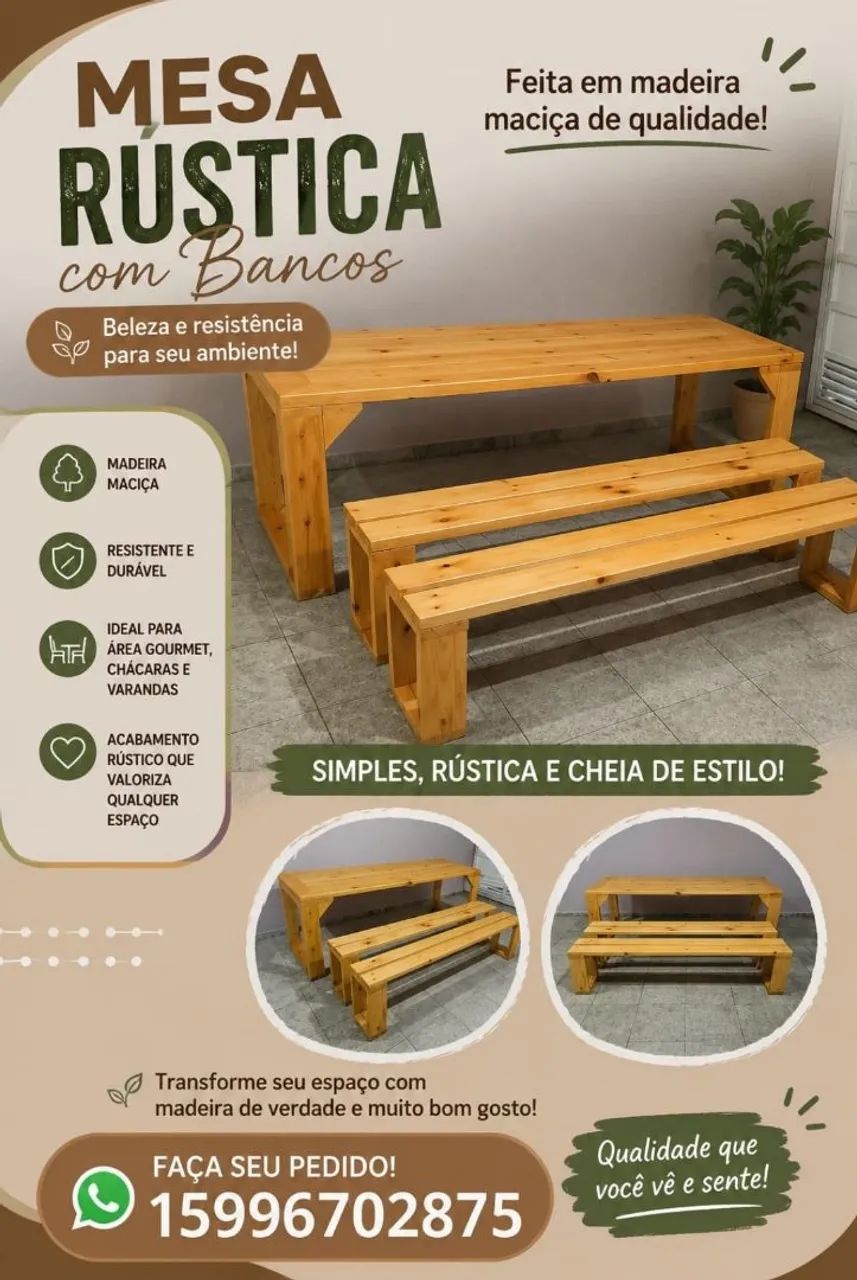 Vendo mesa dom bancos maciça artesanal
