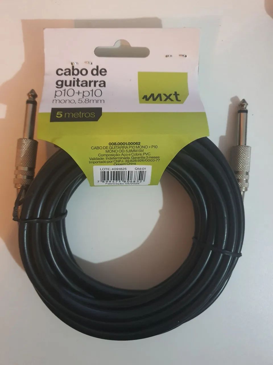 CABO PARA GUITARRA P10+P10 5MTs