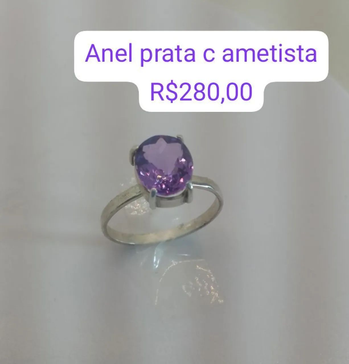 Anel prata com pedra Ametista