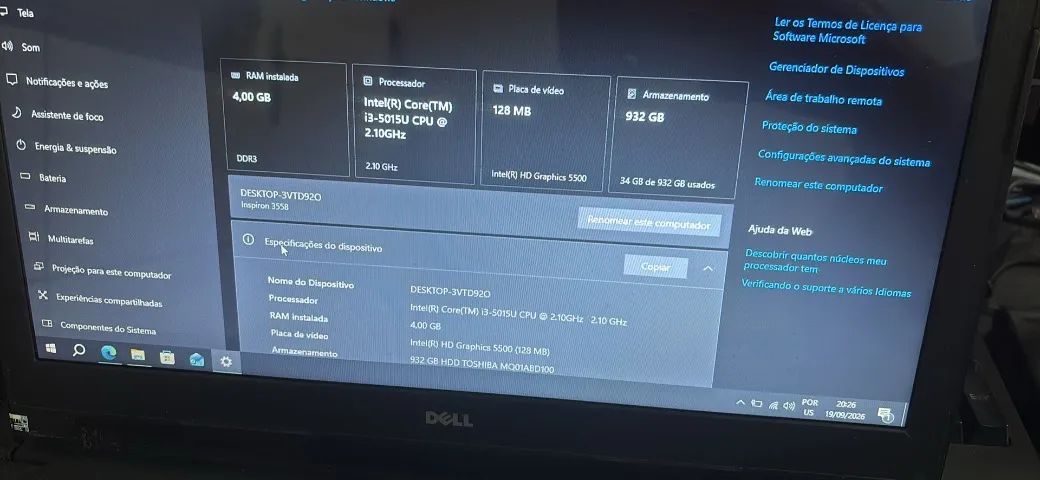 Vendo ou troco NOTBOOK Dell inspirion 15