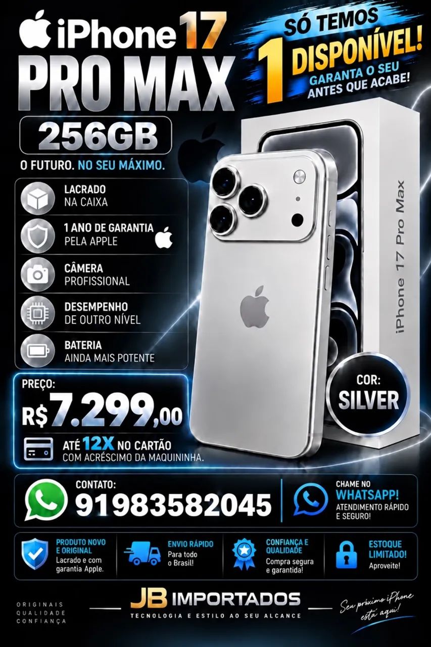 iPhone 17 pro max 256 gb cor silver 