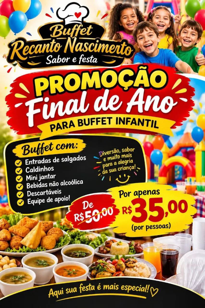Buffet infantil com um preço que cabe no seu bolso 