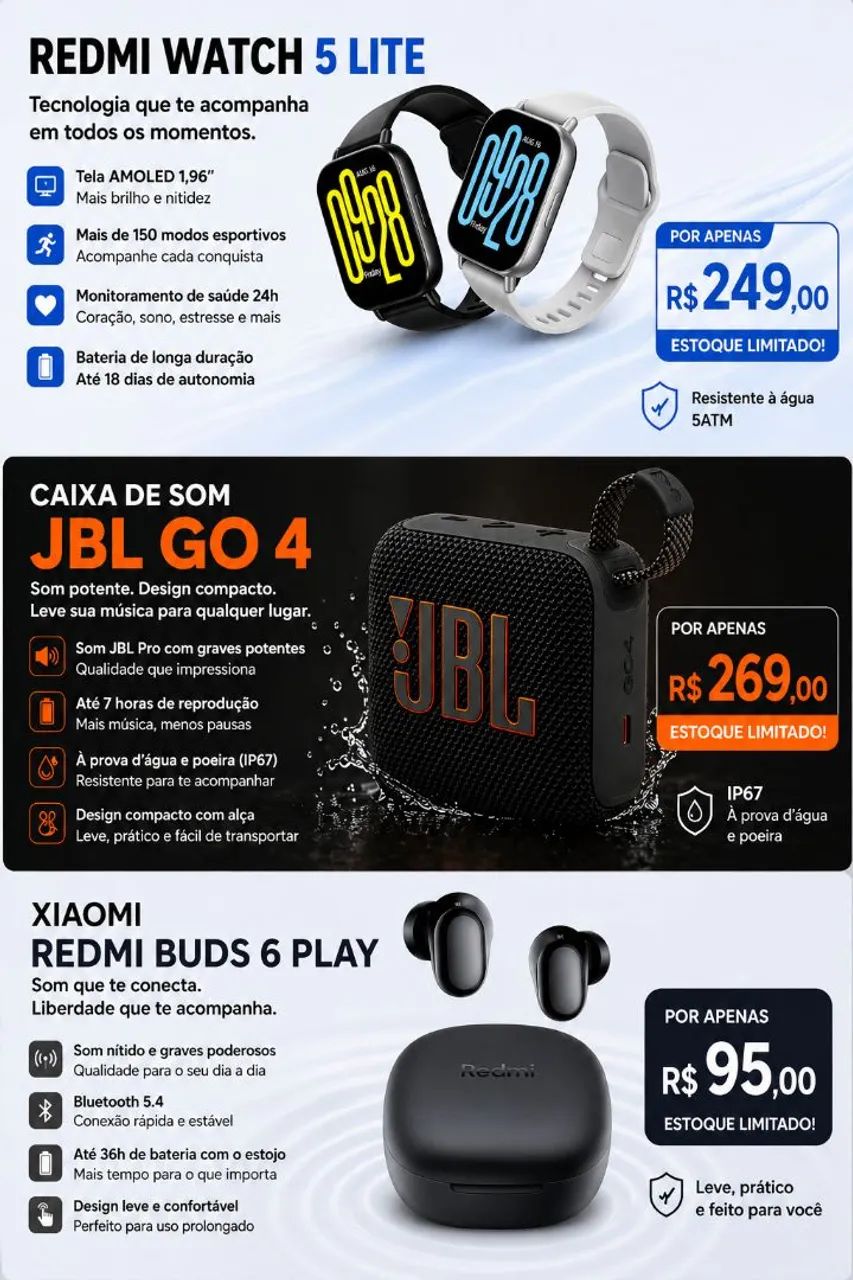 Fone Bluetooth Caixa de Som JBL Smartwatch Xiaomi 