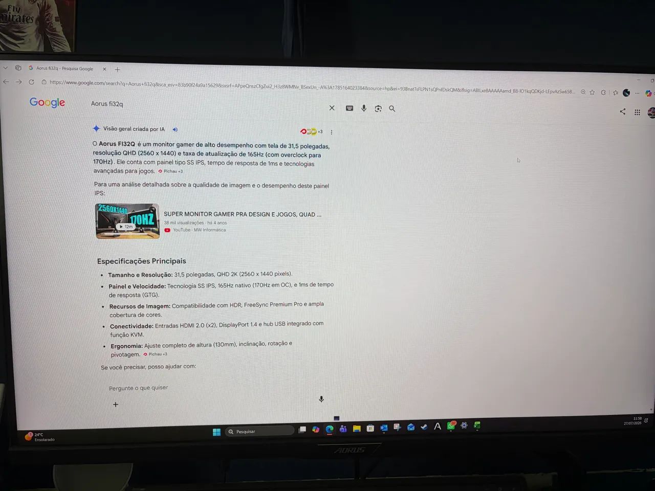 Monitor Aorus 32 SS IPS QHD 165hz 1ms FI32Q