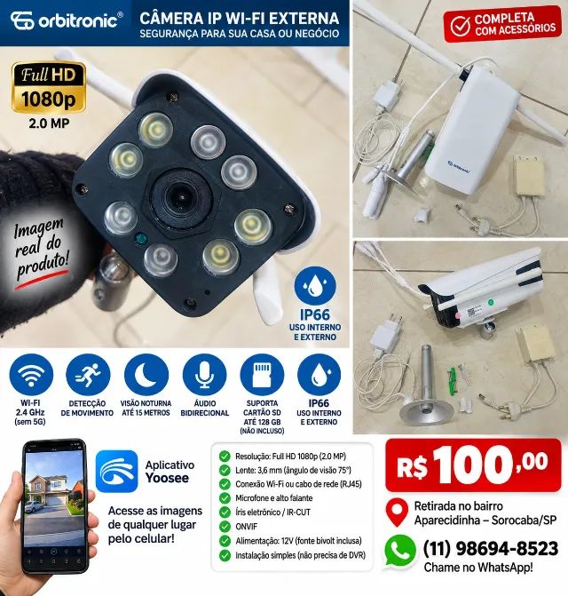 CÂMERA IP WI-FI ORBITRONIC ORB7029 com 2 antenas