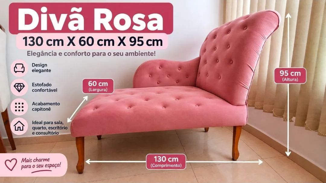 Divã Rosa Capitonê - Elegante e Confortável | 130cm - Foto 4