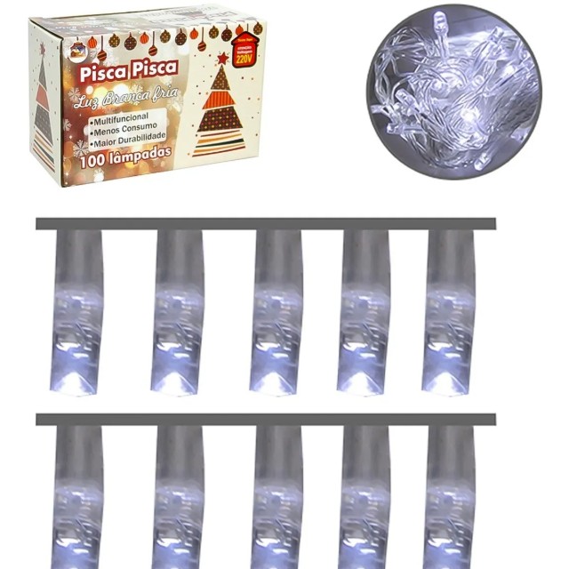 Pisca Pisca Luz Branco Frio 9 Metros 100 Leds Fio Transparente - Foto 4