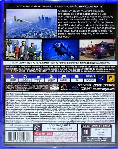 Jogo Gta 5 Grand Theft Auto V Premium Edition Ps4 Mídia Física em