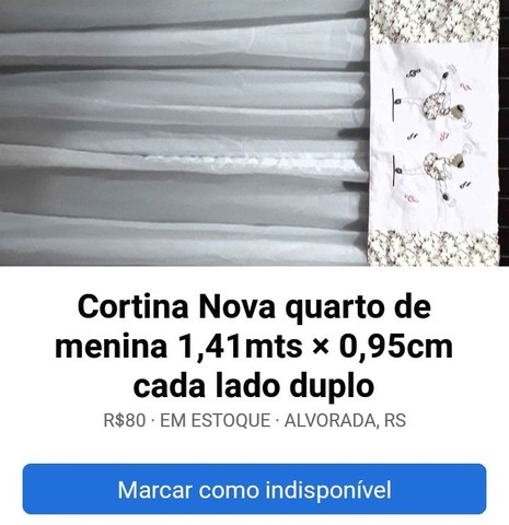 Cortina Nova para quarto de menina com 1,41mts × 0,95cm cada lado duplo