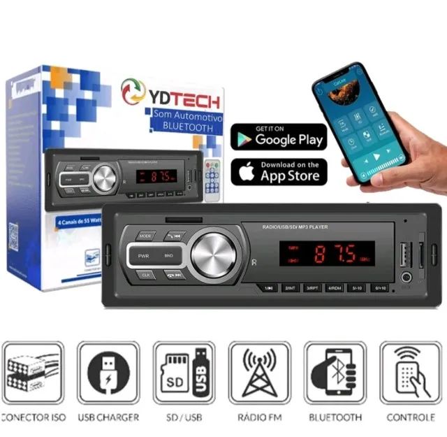 Som para Carro 1 Din usb FM Auxiliar SD card