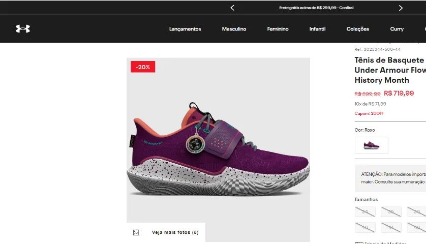 Tênis De Basquete Under Armour Flow Black History Month Roxo 43 BR - Foto 2