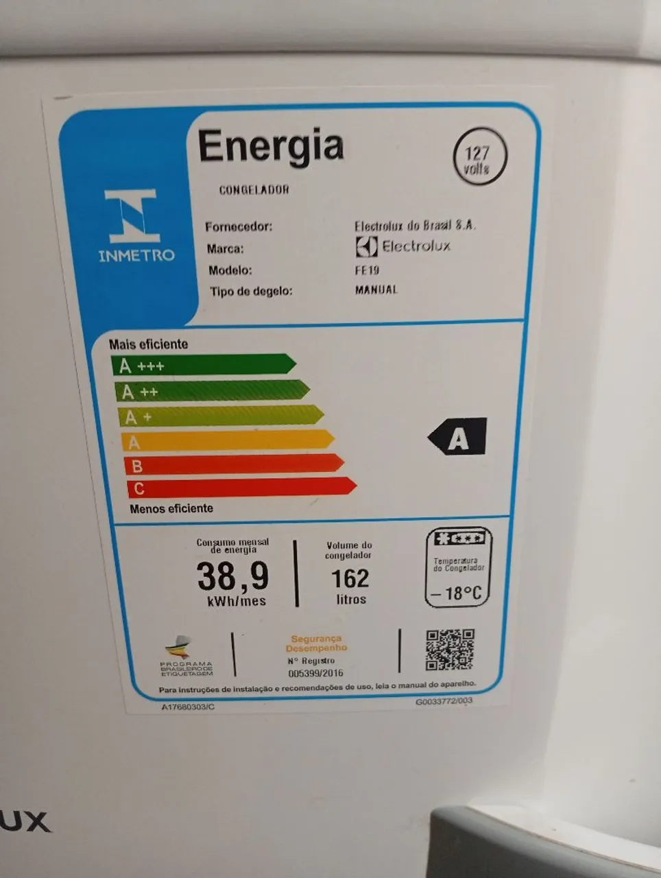 Freezer Electrolux FE19 - 162 Litros