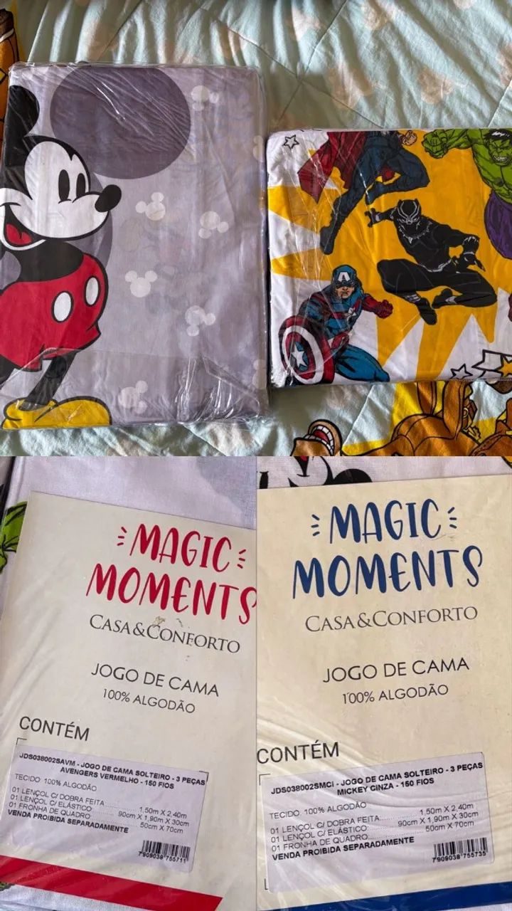Lençóis Disney e Avengers - 100% algodão! 