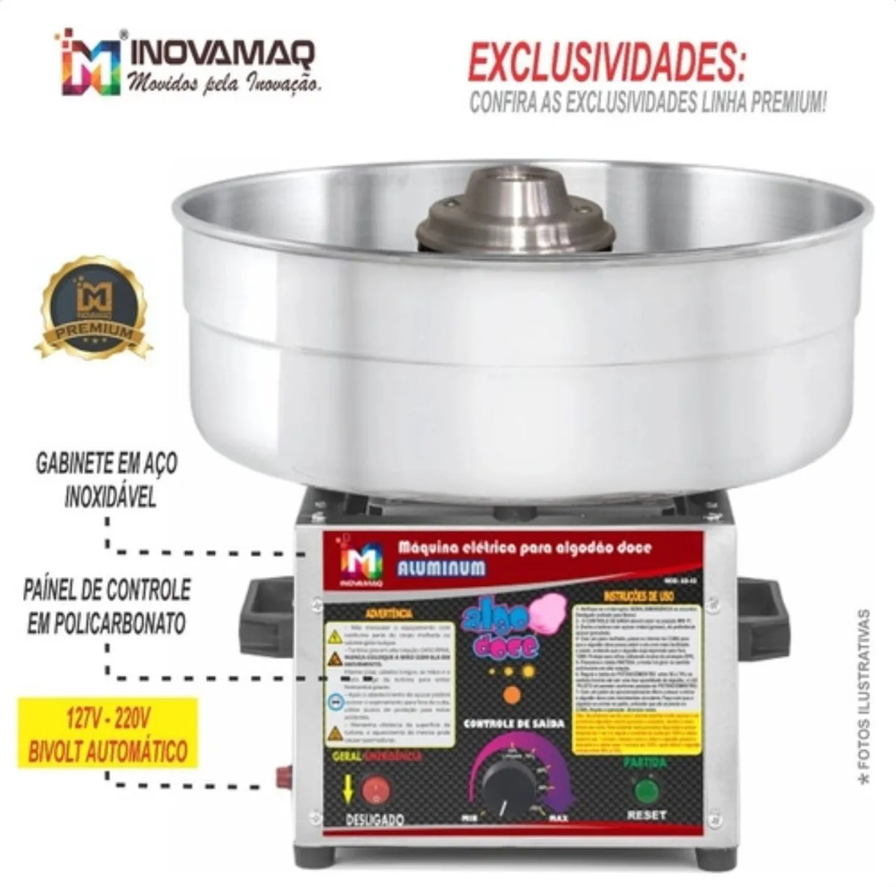 Máquina de Algodão Doce Profissional - Bivolt Automática