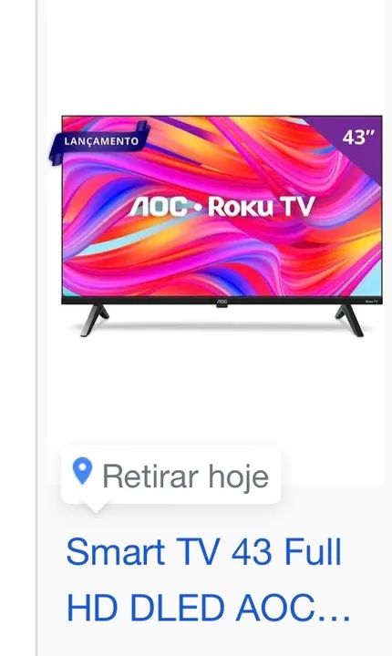 Smart TV 43 polegadas AOC Full HD DLED - Roku TV