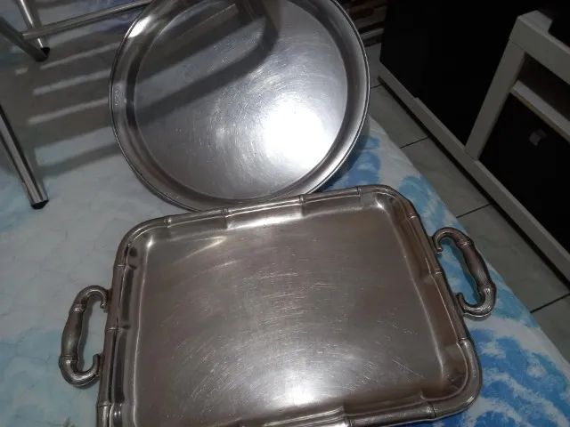 Bandeja Inox Maciço C/ Alças em Prata - Muito Antiga - Foto 2