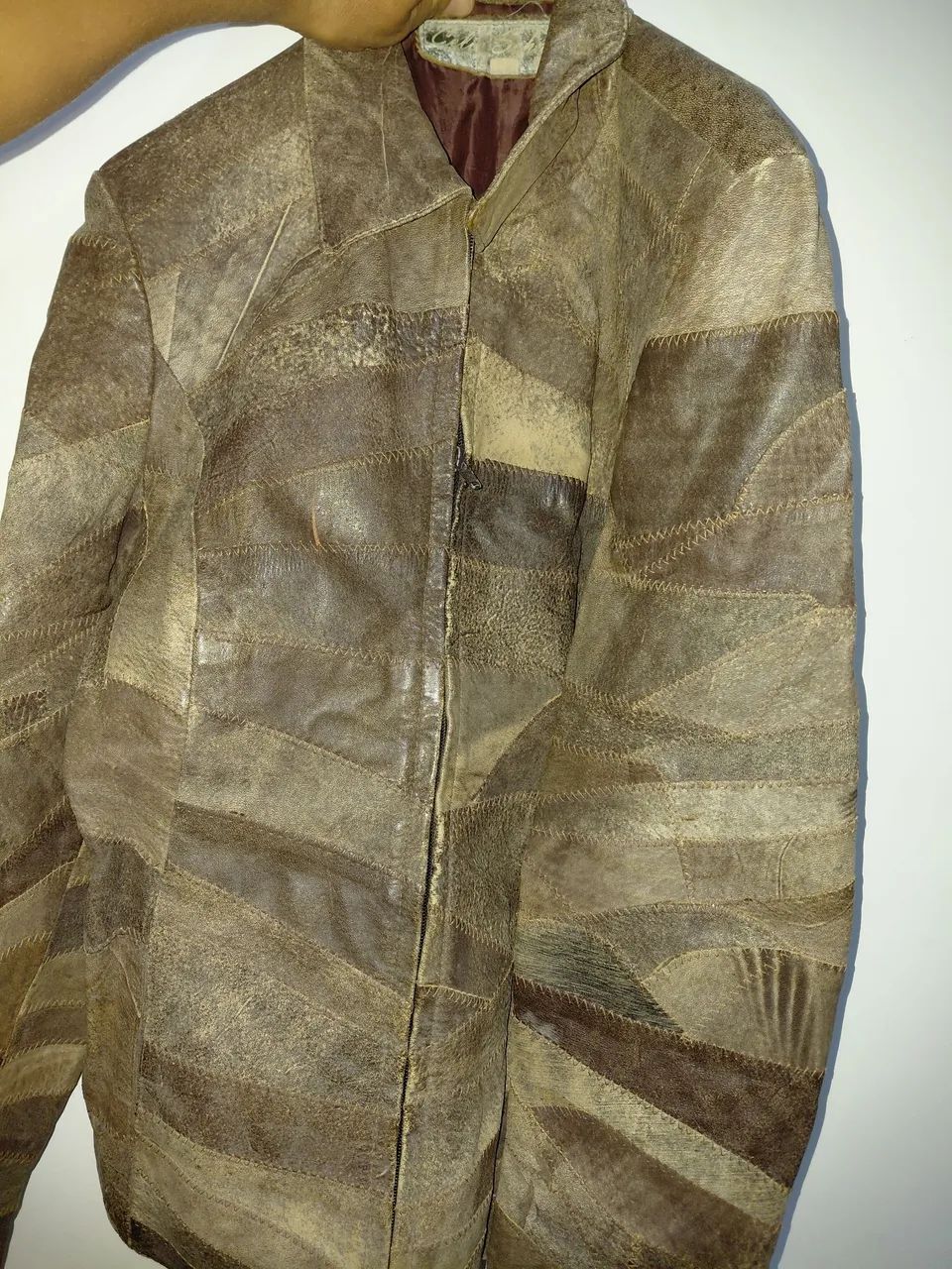 Jaqueta patchwork de couro Célio Shimidt 