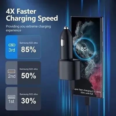 Samsung Total 60w Carregador Veicular (45W Porta Usb Tipo C + 15W Usb + Cabo 1M - Foto 3