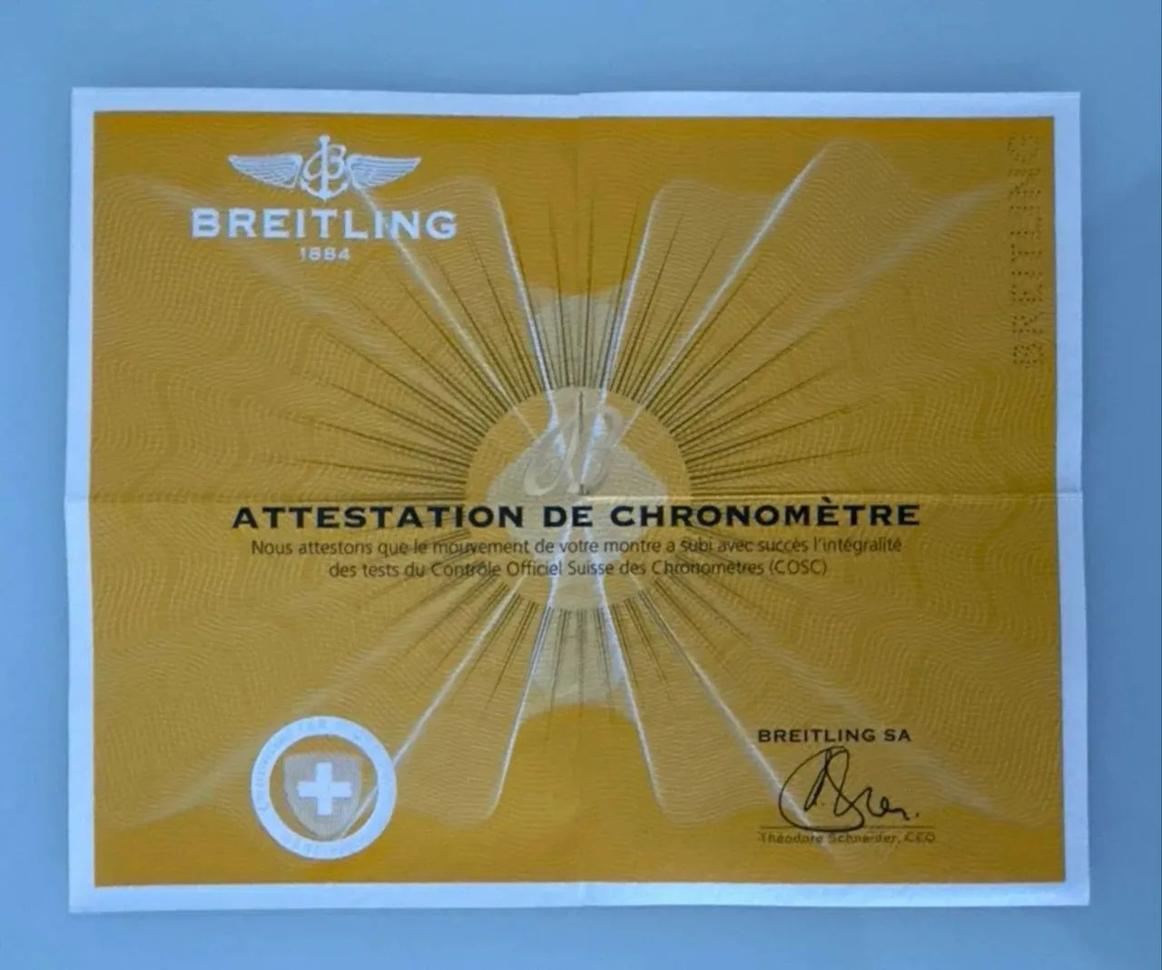 Certificado original autêntico de Cronômetro Original relógio Breitling - Foto 3