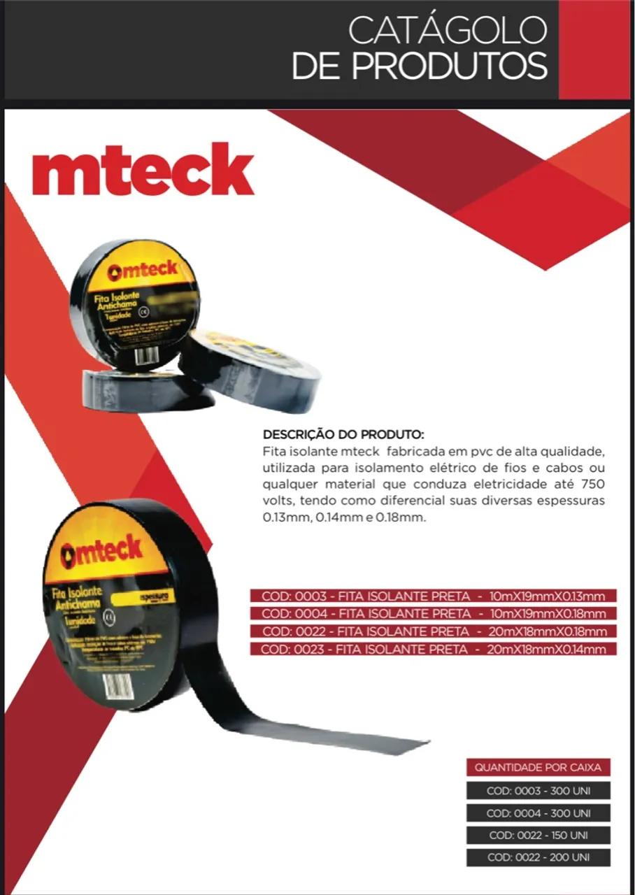Fita Isolante Antichama MTECK , Trenas e Estiletes