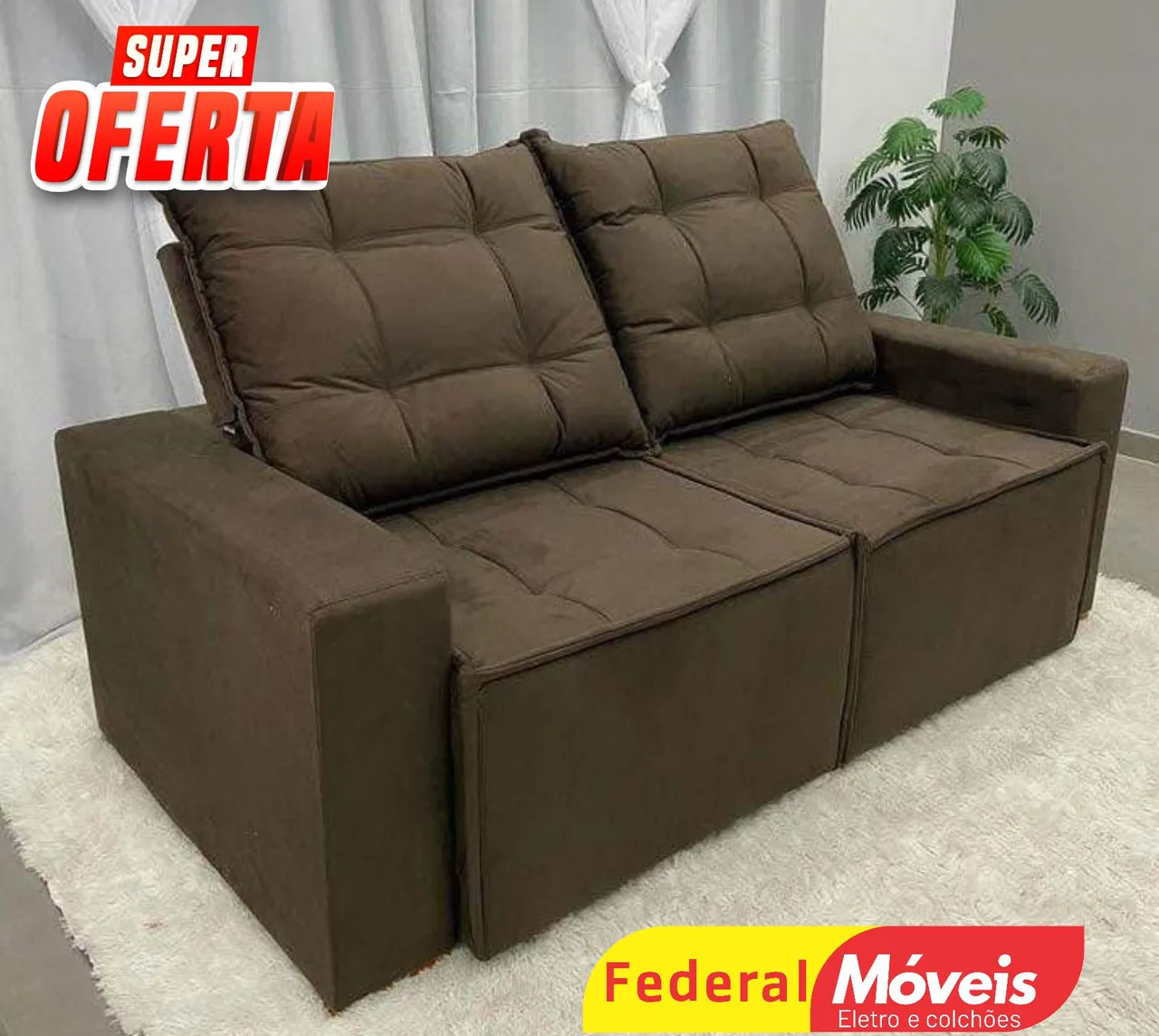 Sofá Retrátil 1,90m Marrom - Fazemos Entregas