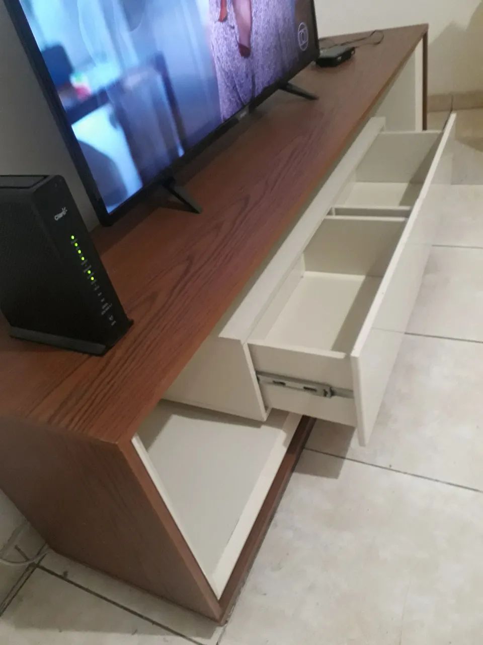 Rack para TV com 2 gavetas, cor off white, 1,82 cm comp, 39 cm profundidade e 55 cm altura - Foto 4