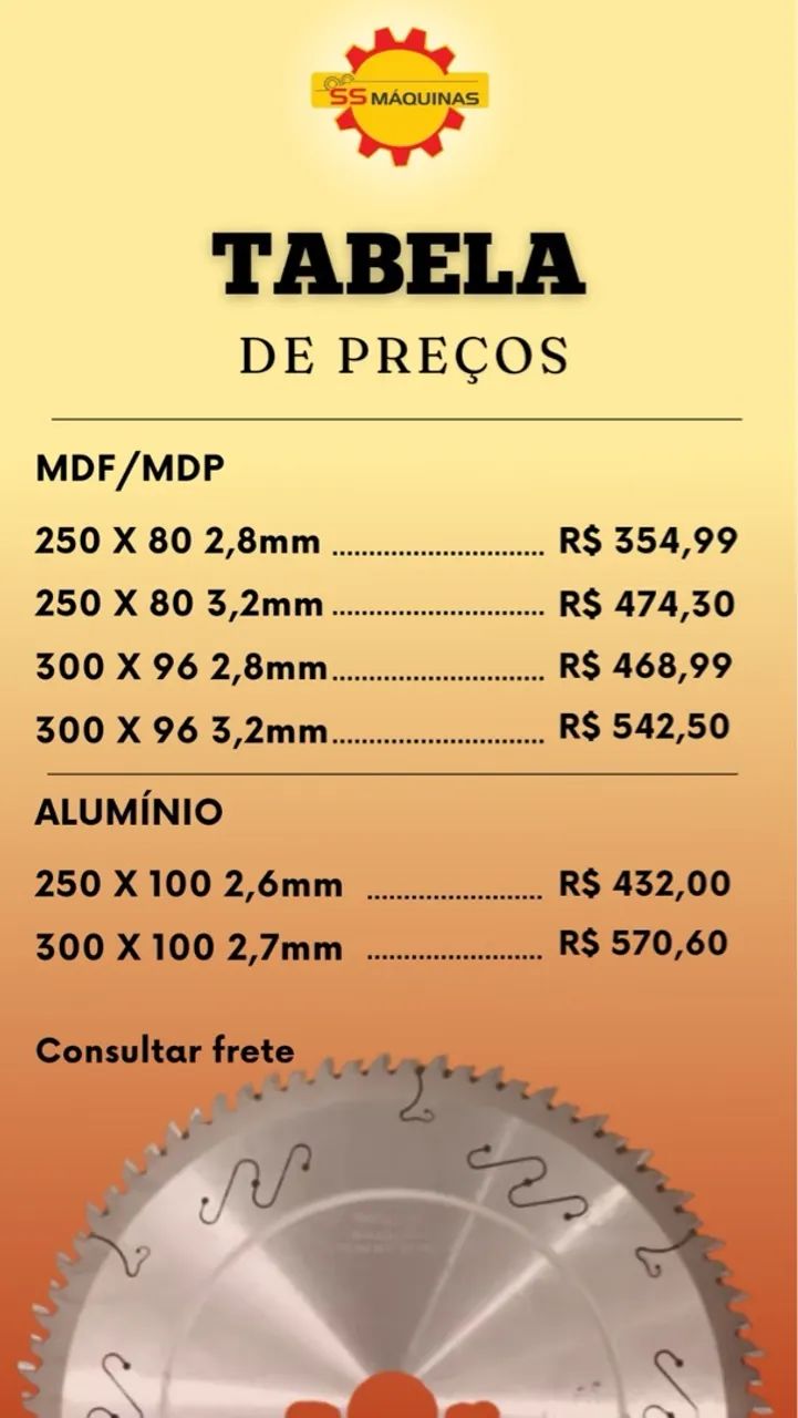 Tabela de Preços - Serras e Ferramentas