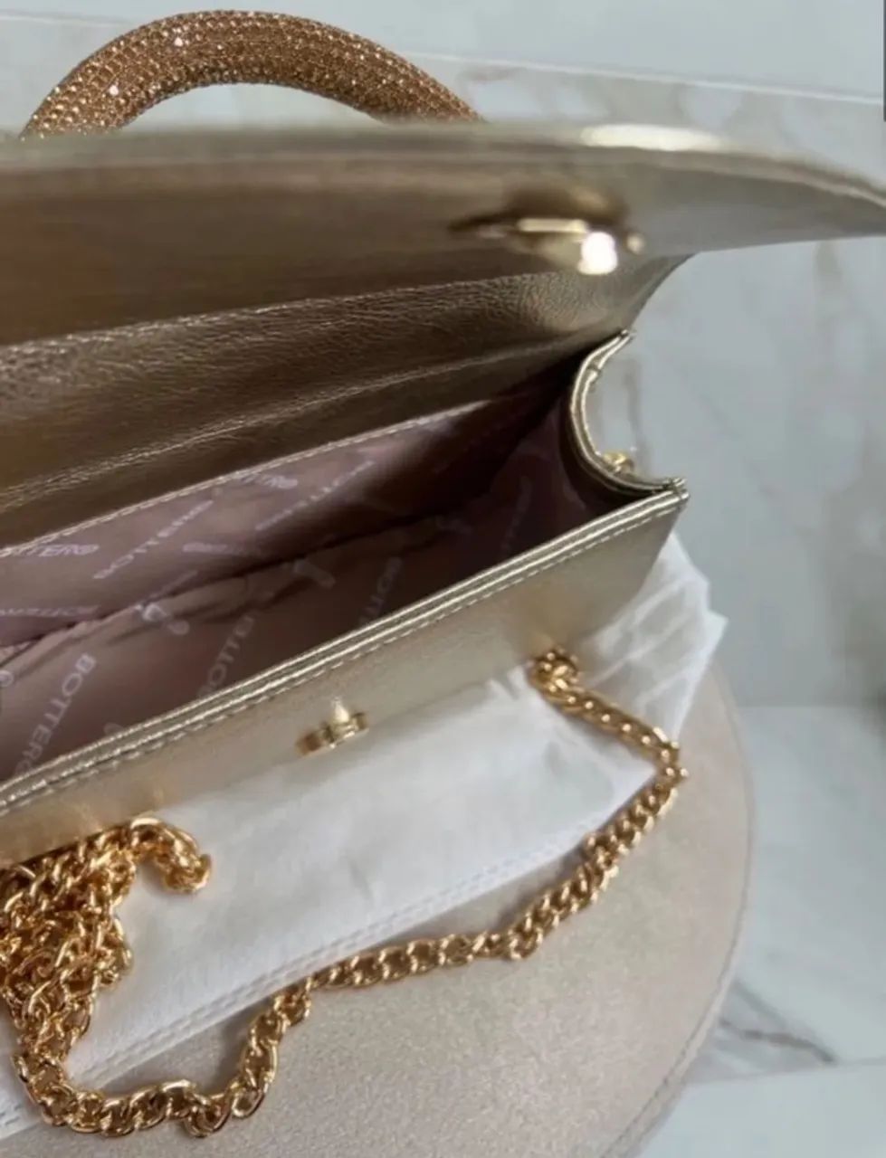 Bolsa Bottero Couro Legítimo Dourada Brilho - Foto 4