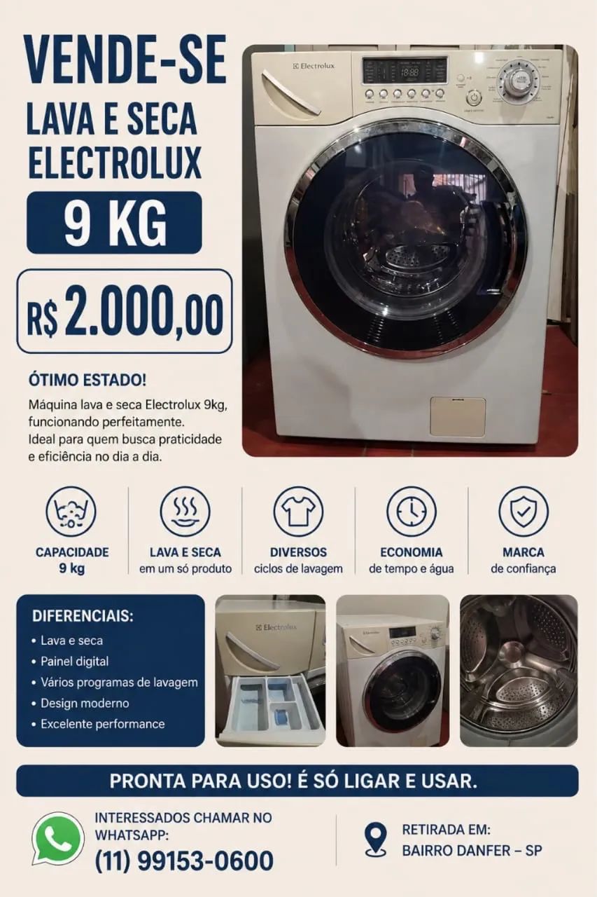 Maquina de lavar roupa da eletrolux lava e seca 