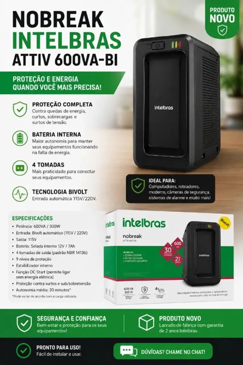 NOBREAK INTELBRAS ATTIV 600VA BIVOLT - Foto 3