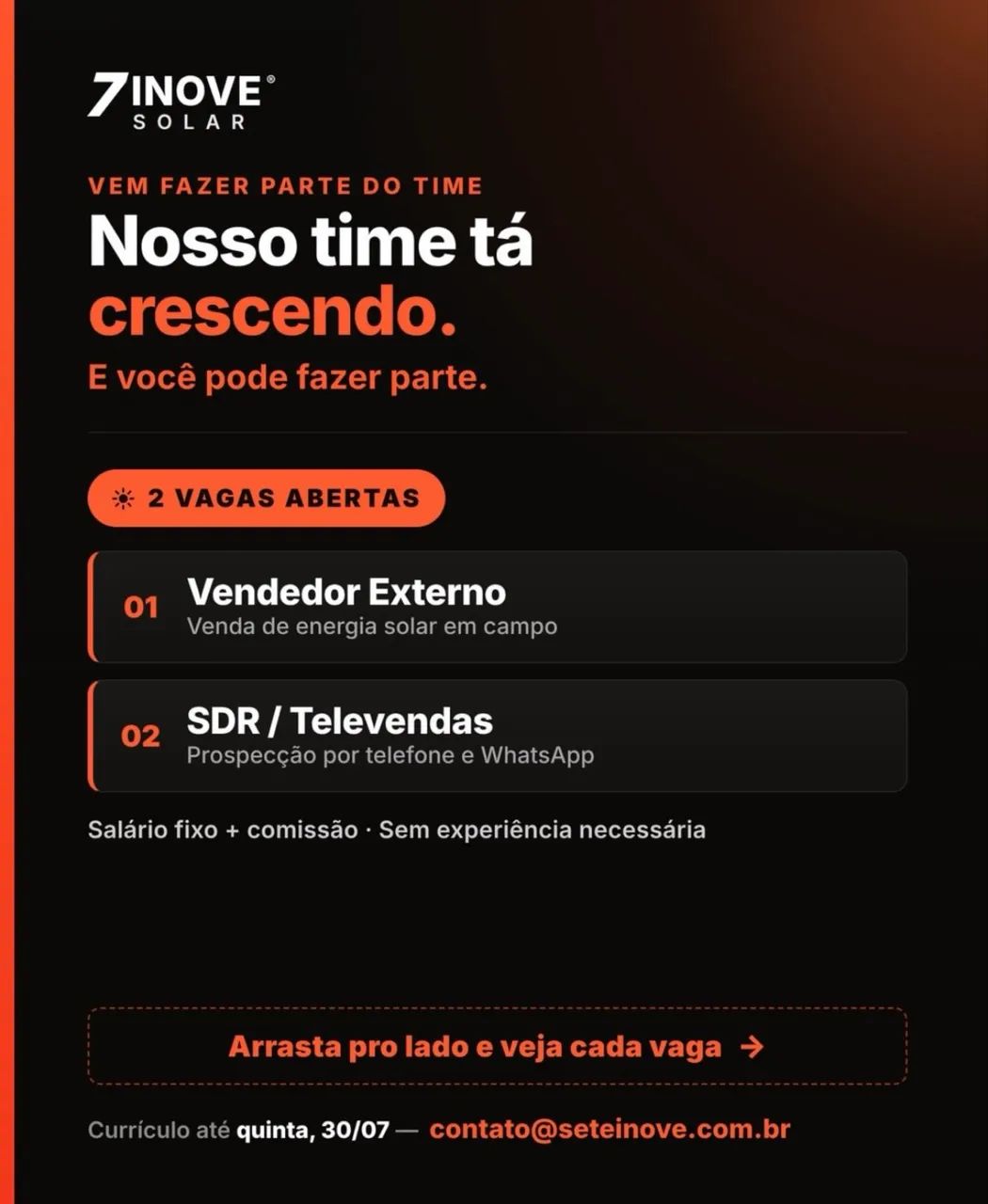 Vaga para vendedor externo e televendas 