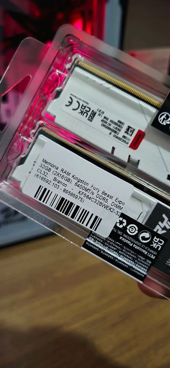 Memória RAM Kingston Fury Beast 32GB (2x16GB) DDR5 6400MT/s - Branca - Lacrada - Foto 2