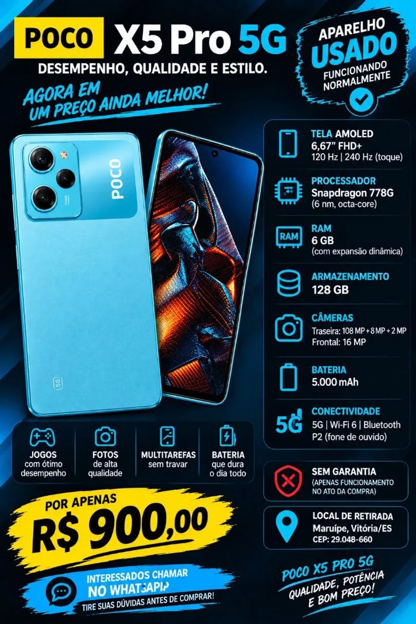 Vendo Poco X5 Pró 5G 900 reais - Foto 2