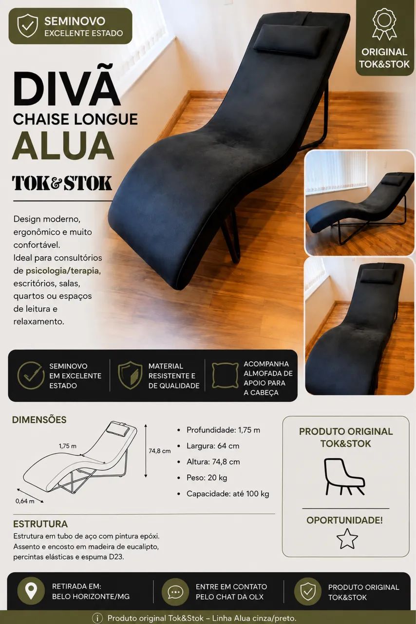 DIVÃ CHAISE LONGUE ALUA - TOK&STOK | SEMINOVO