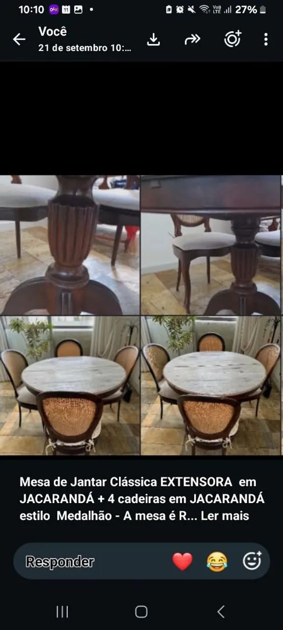 MESA RETRATIL EM JACARANDÁ C/ 4 CADEIRAS - Foto 2