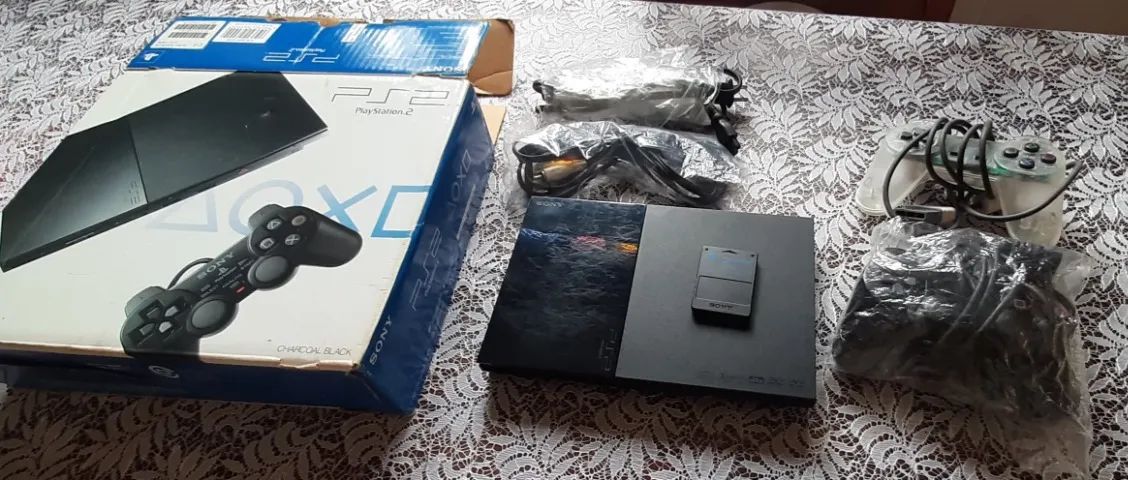 PS2 Slim Sony com Caixa, Controles e Memory Card