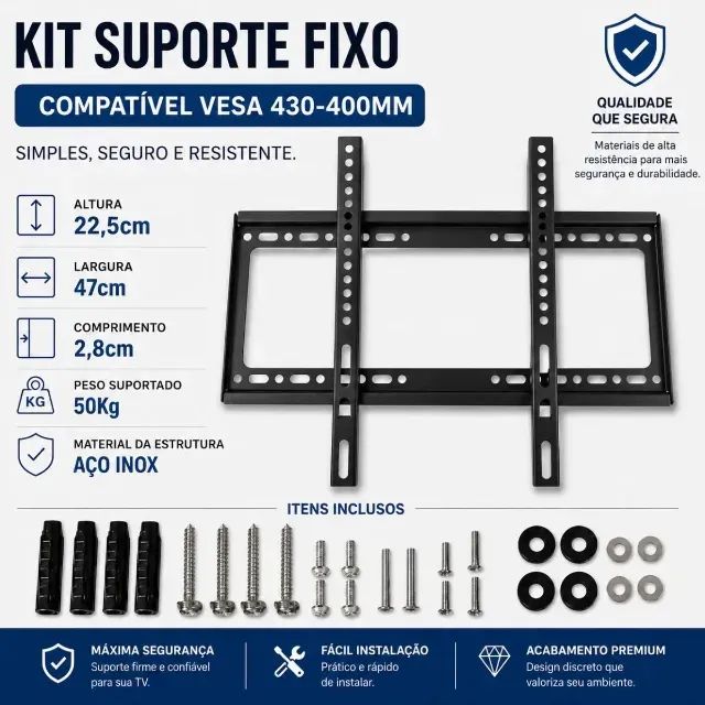 Suporte Tv Universal Modelo Fixo Aço 26 Ate 63 Polegadas - Foto 4