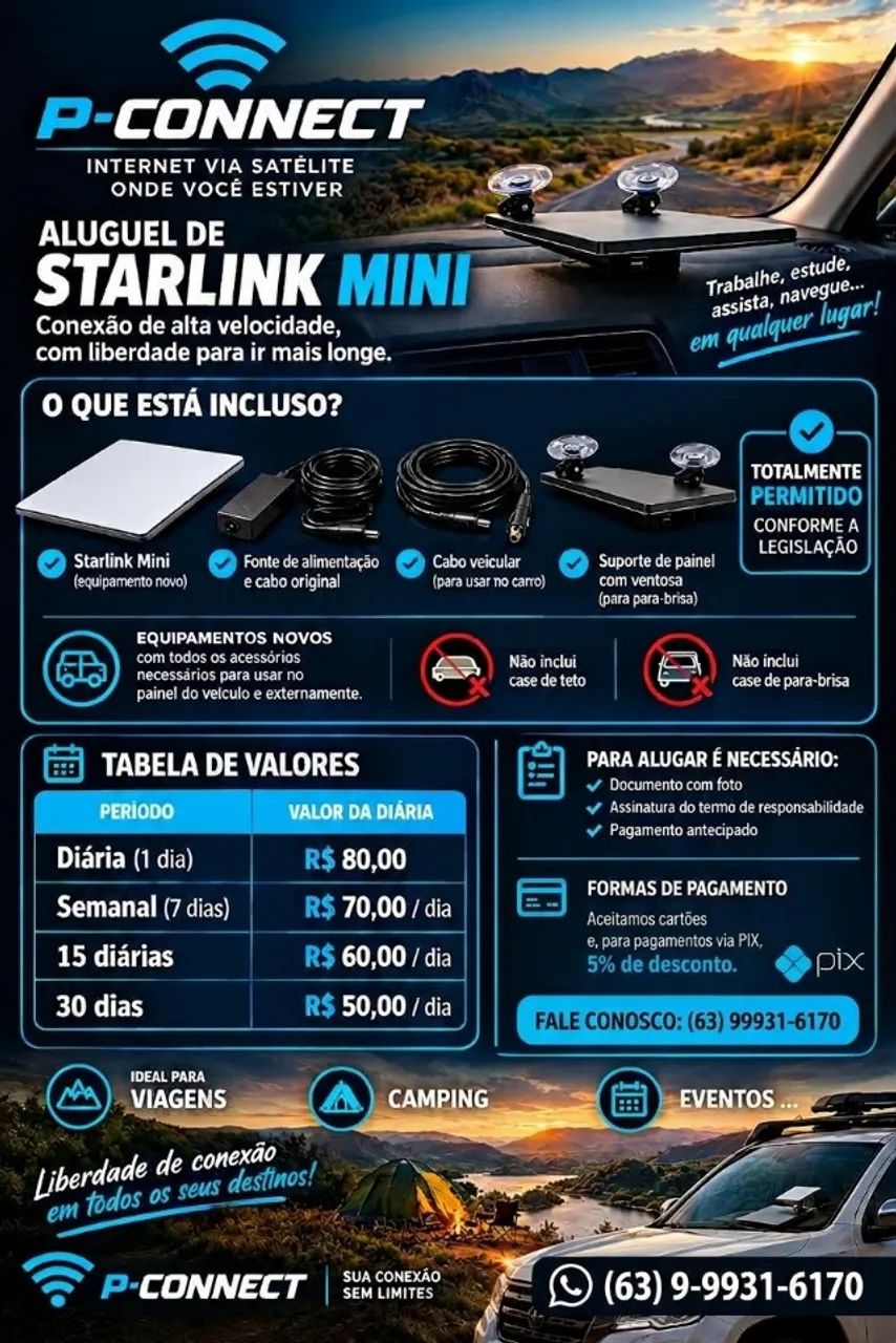 Aluguel de Starlink Mini para Viagens, Eventos e mais.