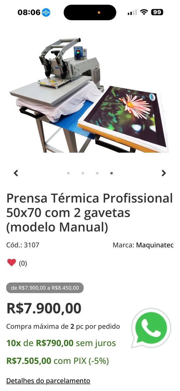 Prensa Termica  manual  70x50 - Dois Carrinhos - Foto 5