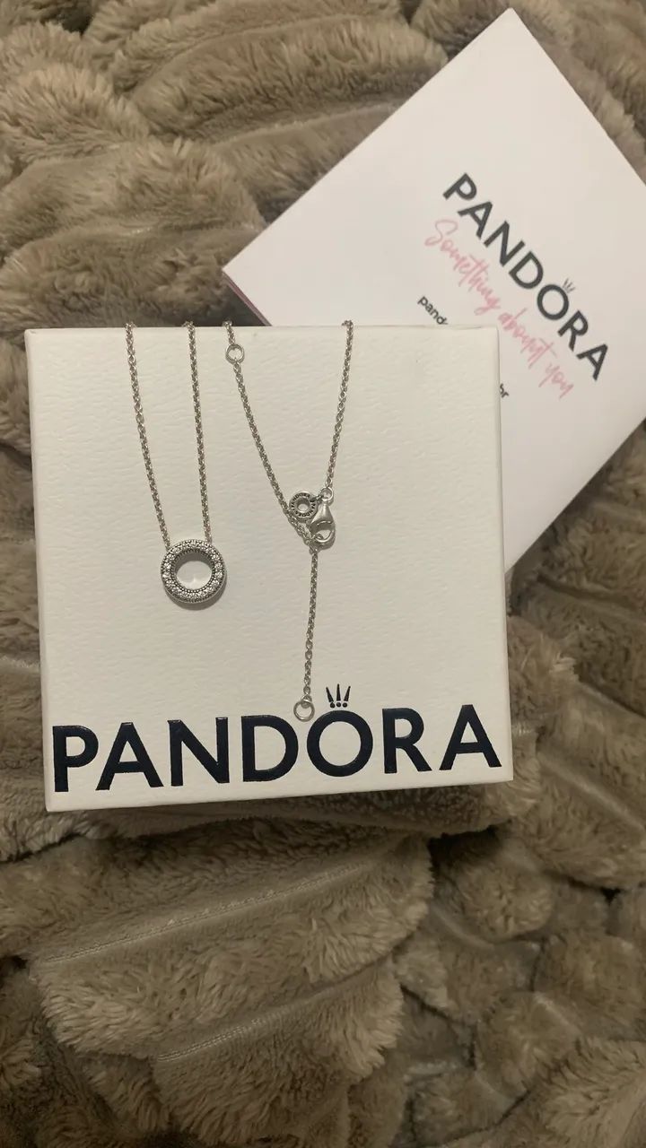 Colar Pandora Corrente de Prata e Pingente Círculo Cravejado - Foto 2