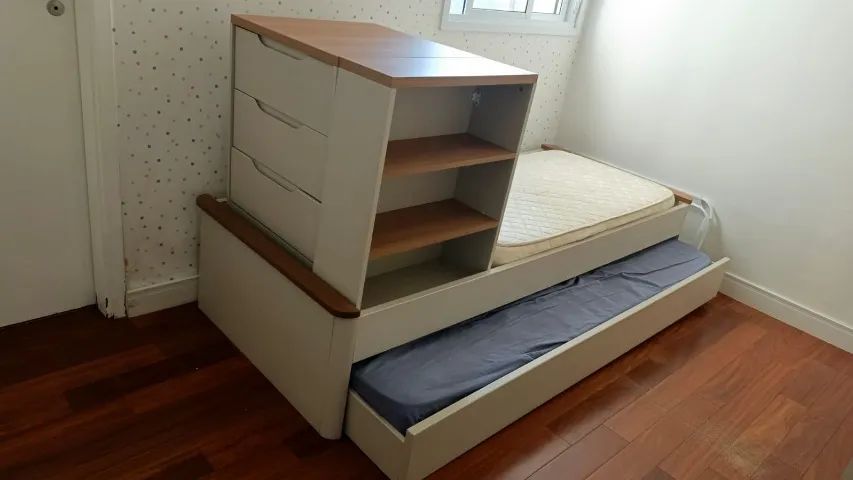 Mini Cama + Cômoda + Cama Solteiro Auxiliar 