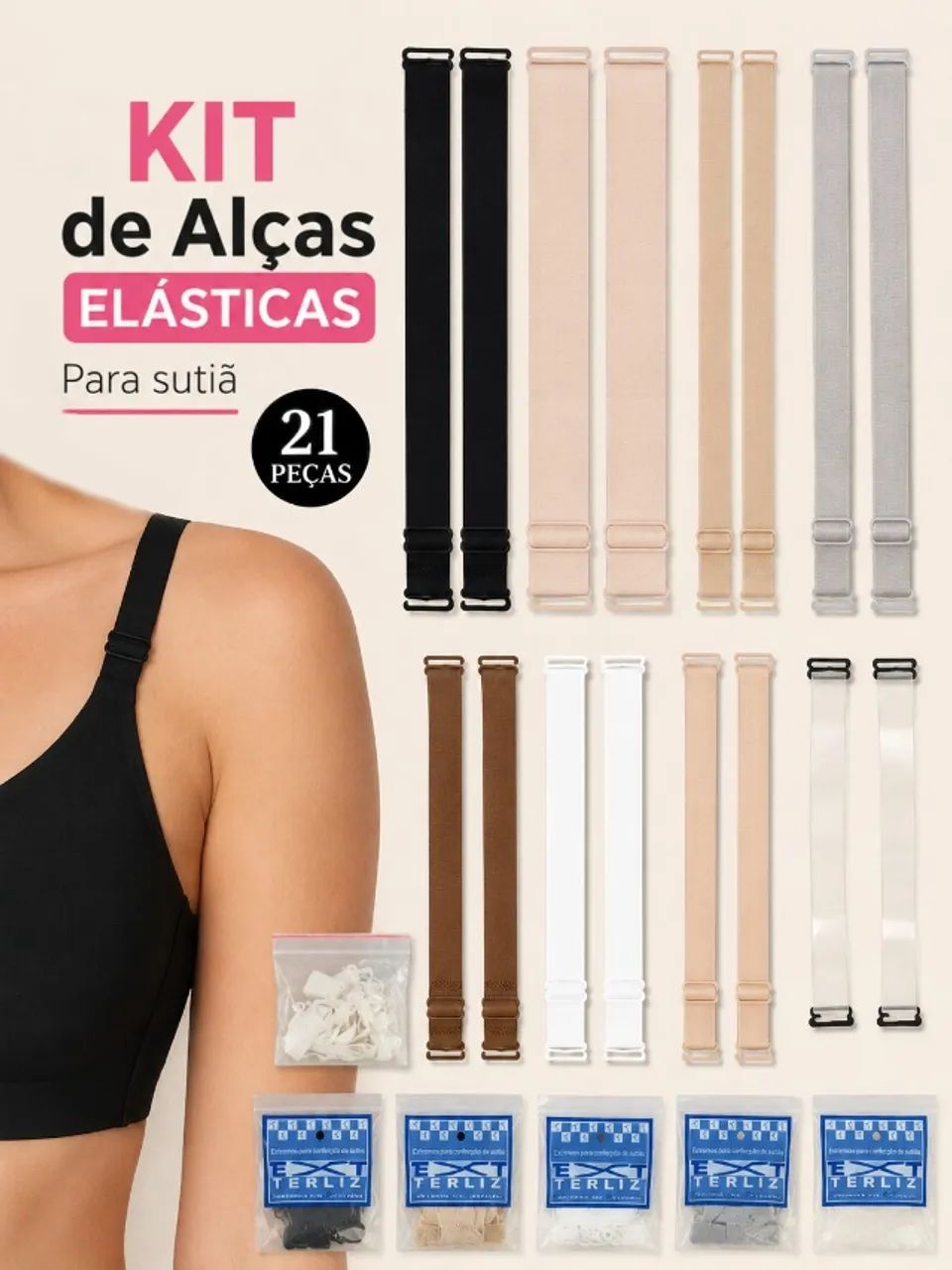 Kit de Alças Elásticas para Sutiã (Novos) - 21 peças
