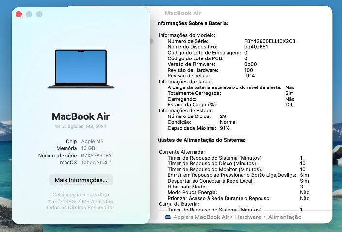 MacBook Air M3 - 2024 (M3/16g/500g) 13 polegadas - Notebooks