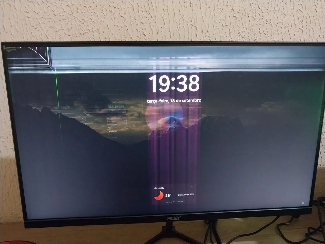 Monitor Acer 24p ips com defeito 