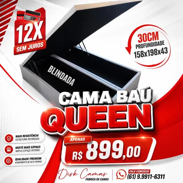 Base Box Baú Queen Blindada 158x198x43 R$899