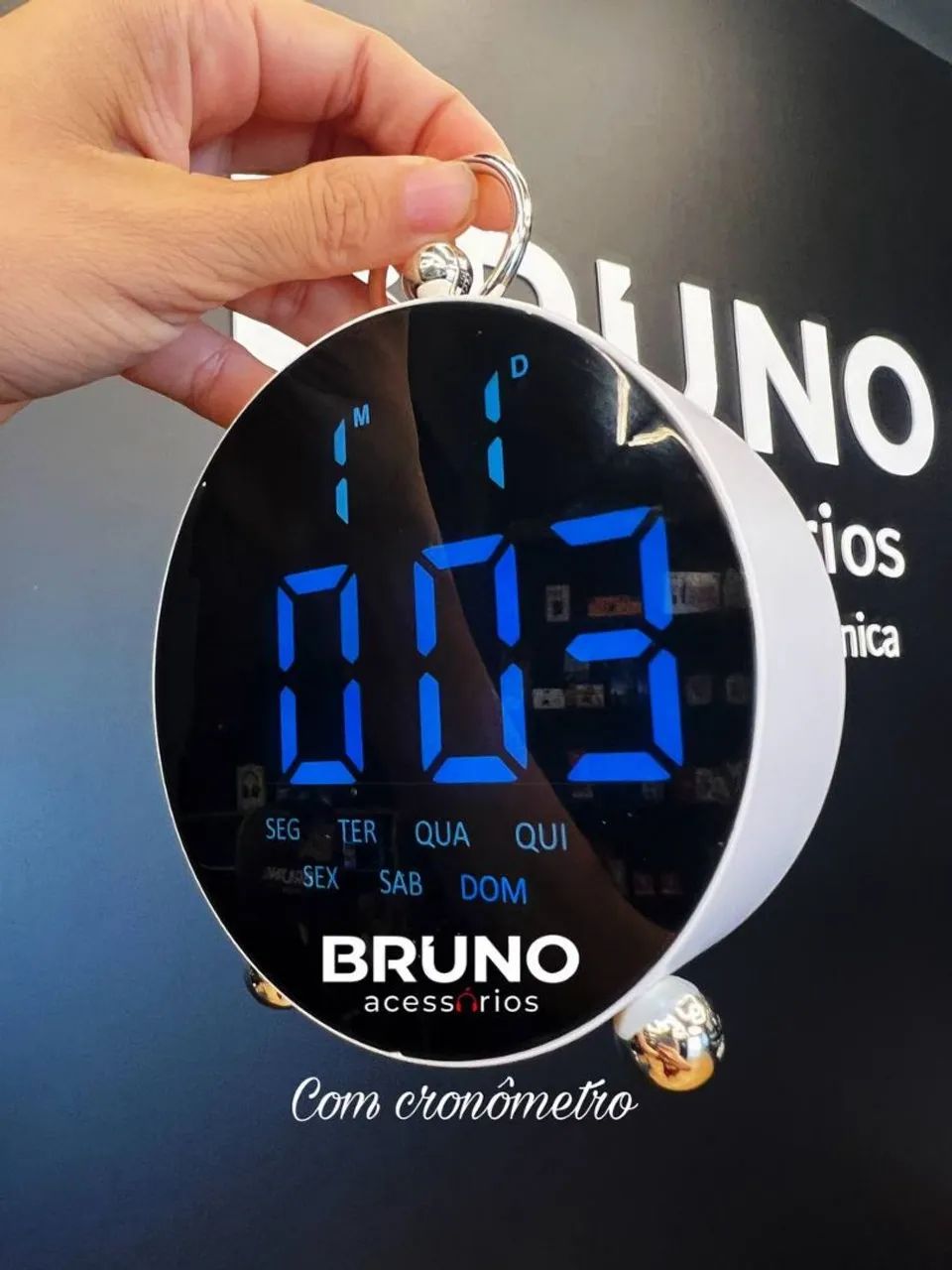 Relogio digital redondo Led espelhado com cronômetro 